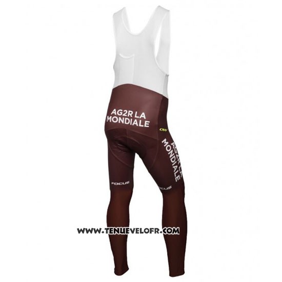 2016 Maillot Ciclismo Ag2r La Mondiale Blanc et Marron Manches Longues et Cuissard